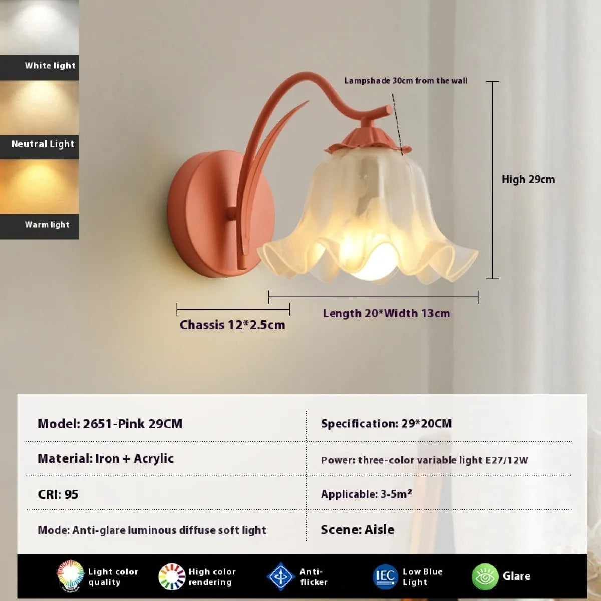 Retro Girl Head Flower Wall Lamp