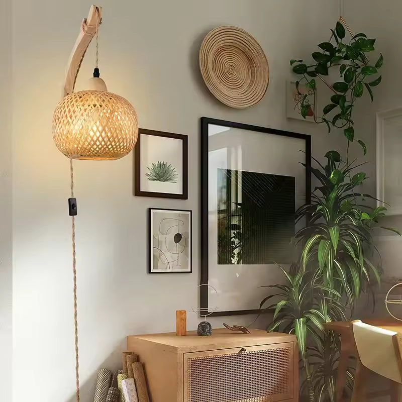 Handwoven Bamboo Wall Lamp