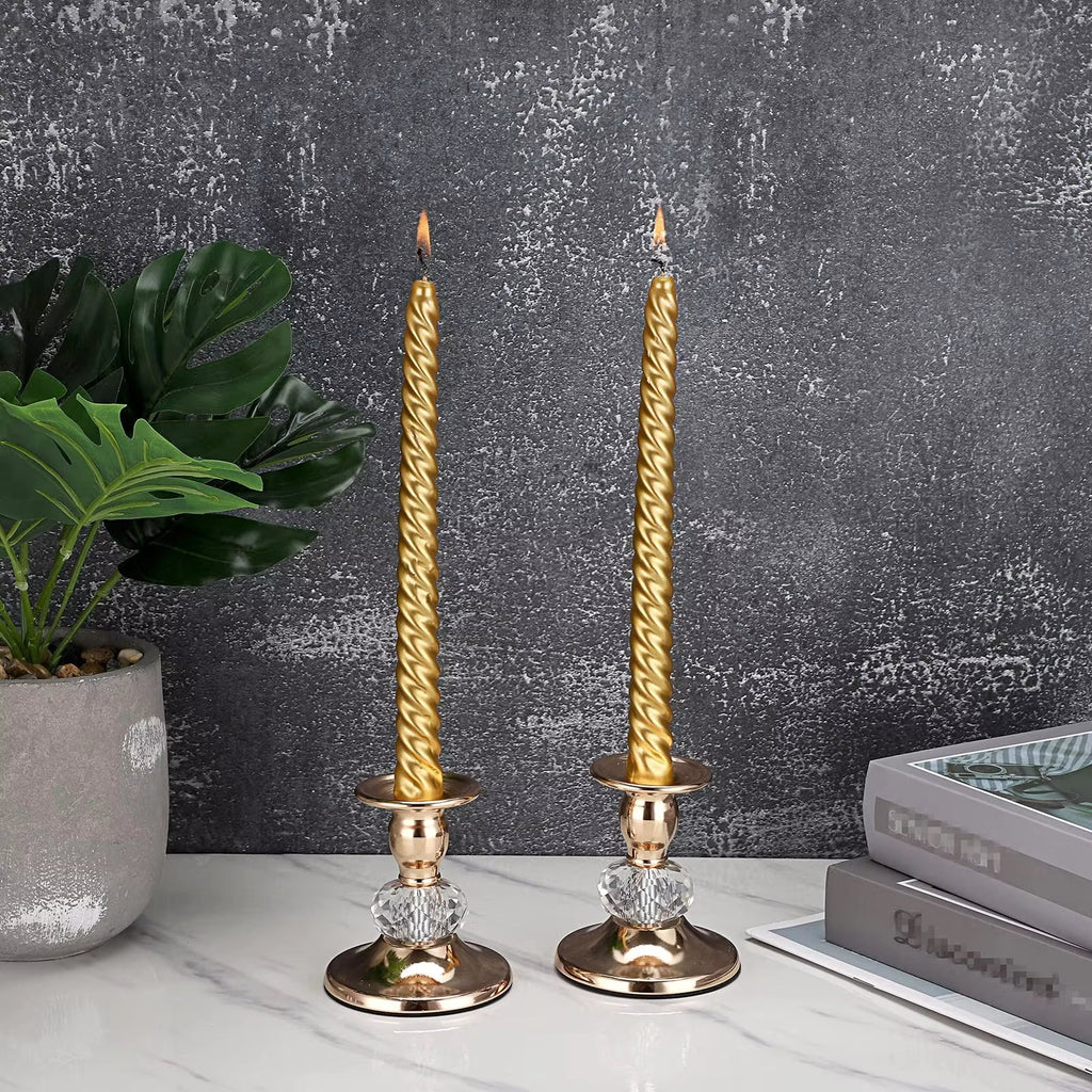 Gold Metal Taper Candle Holders – 2 Pcs