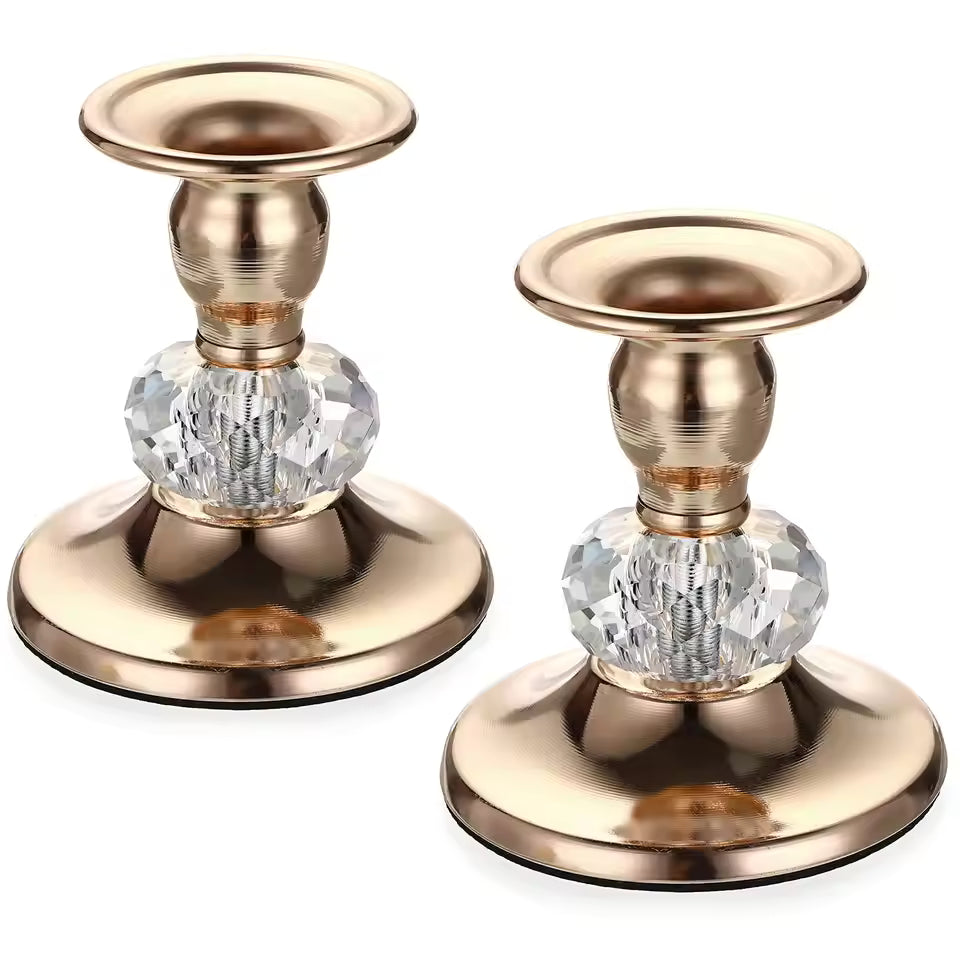 Gold Metal Taper Candle Holders – 2 Pcs