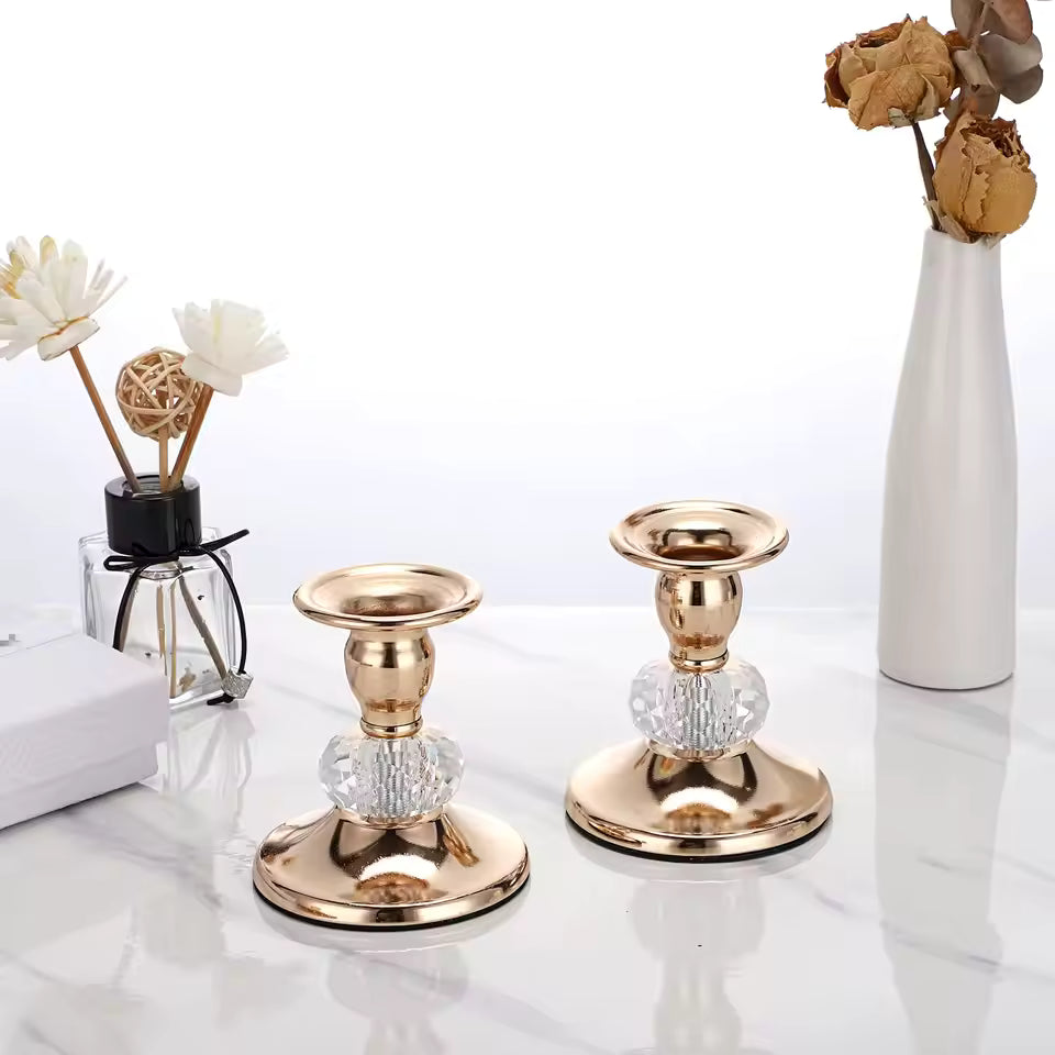 Gold Metal Taper Candle Holders – 2 Pcs