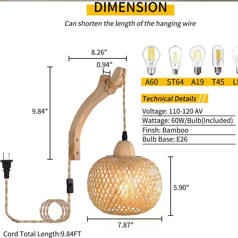 Handwoven Bamboo Wall Lamp